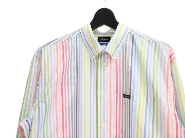 予約中!】 新品☆Faconnable 長袖 カラフルストライプシャツ☆L☆定価