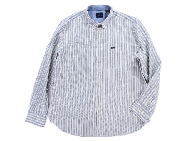 新品 Faconnable 長袖 白紺黄ストライプシャツ XL 定価19580円 ボタンダウン ファソナブル ファッソナブル メンズ
