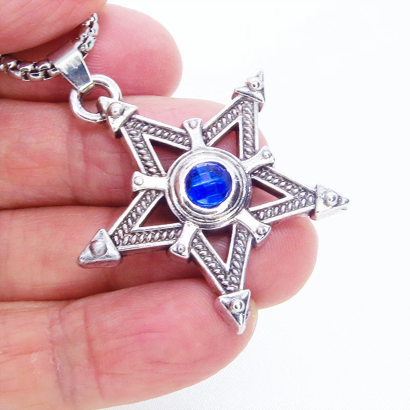  center ... brilliancy . hold pen ta gram (.. star ). silver color necklace bread clock gothic men's lady's 