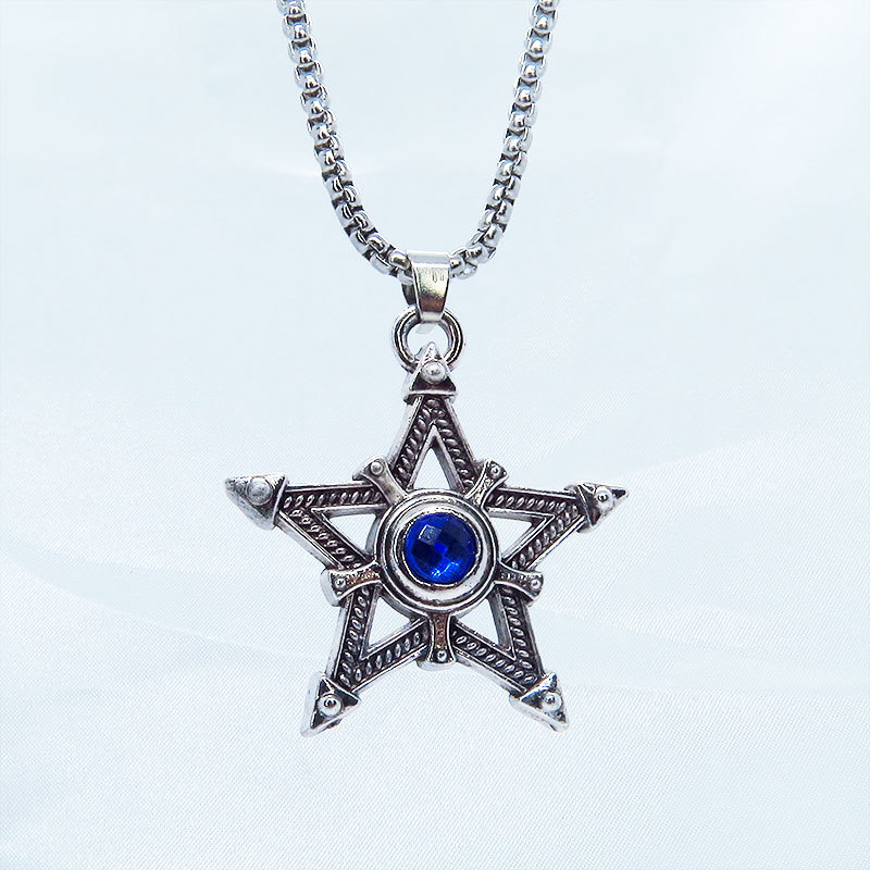  center ... brilliancy . hold pen ta gram (.. star ). silver color necklace bread clock gothic men's lady's 