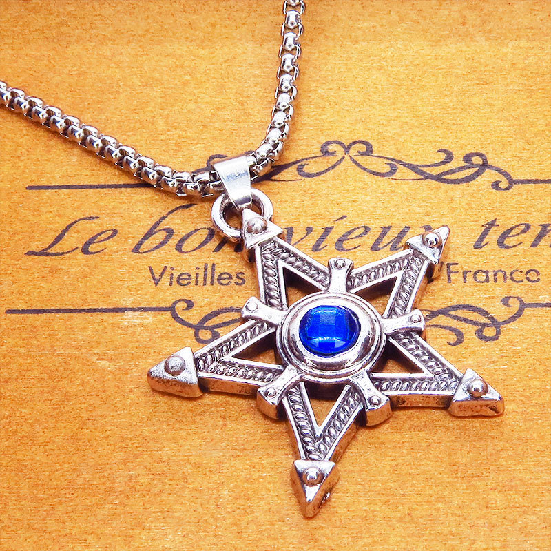  center ... brilliancy . hold pen ta gram (.. star ). silver color necklace bread clock gothic men's lady's 