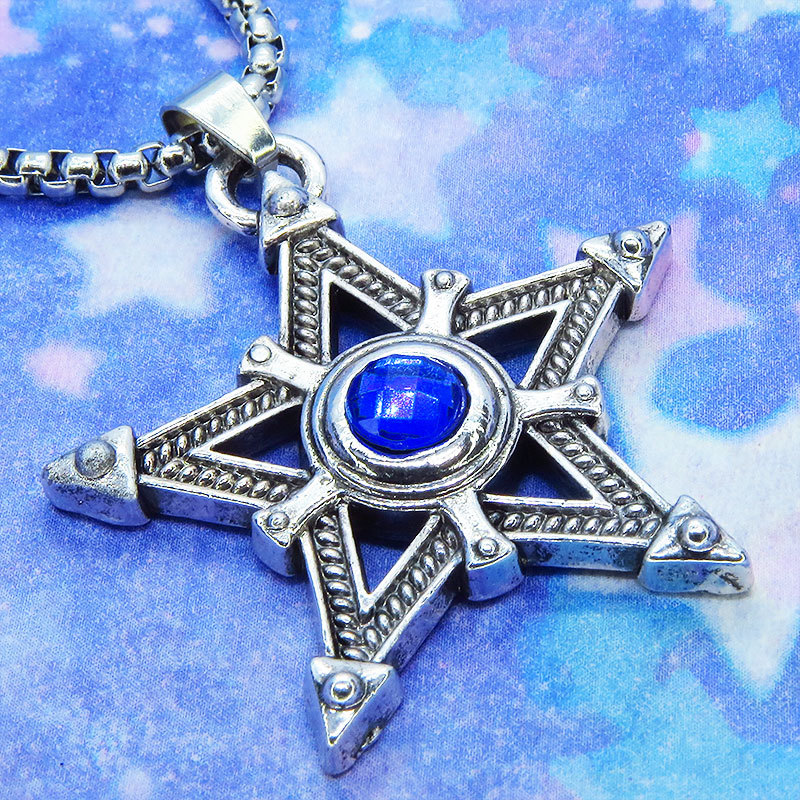  center ... brilliancy . hold pen ta gram (.. star ). silver color necklace bread clock gothic men's lady's 