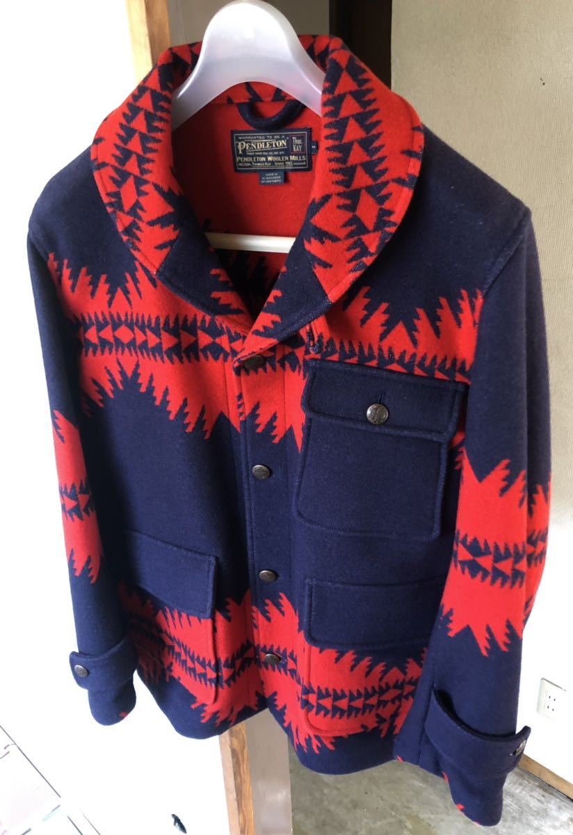 美品 ペンドルトン Pendleton トーマスケイ コレクション 限定生産モデル ウール ネイティブ柄 ジャケット コート sizeM ショール カラー_画像4