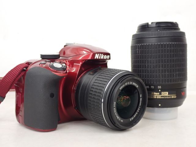 Nikon デジタル一眼レフカメラ D3300 レッド 18-55mm F3.5-5.6/55-200mm F4-5.6 ダブルズームキット ニコン ▽ 64693-1_画像1
