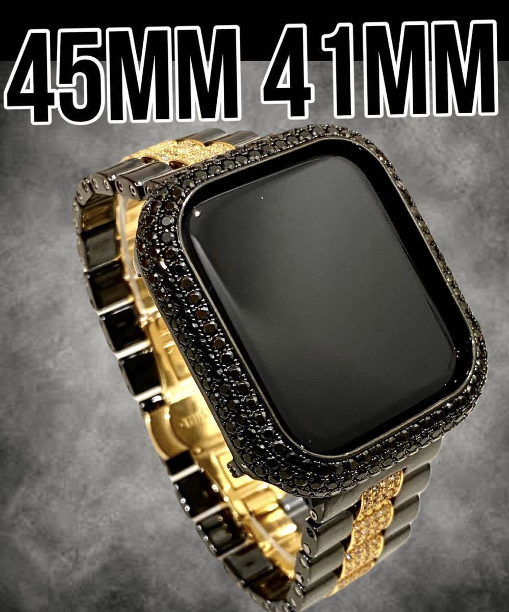  same day shipping 45mm complete sale.41mm stock equipped. Apple watch custom bezel belt set series 7 exclusive use black & Gold 