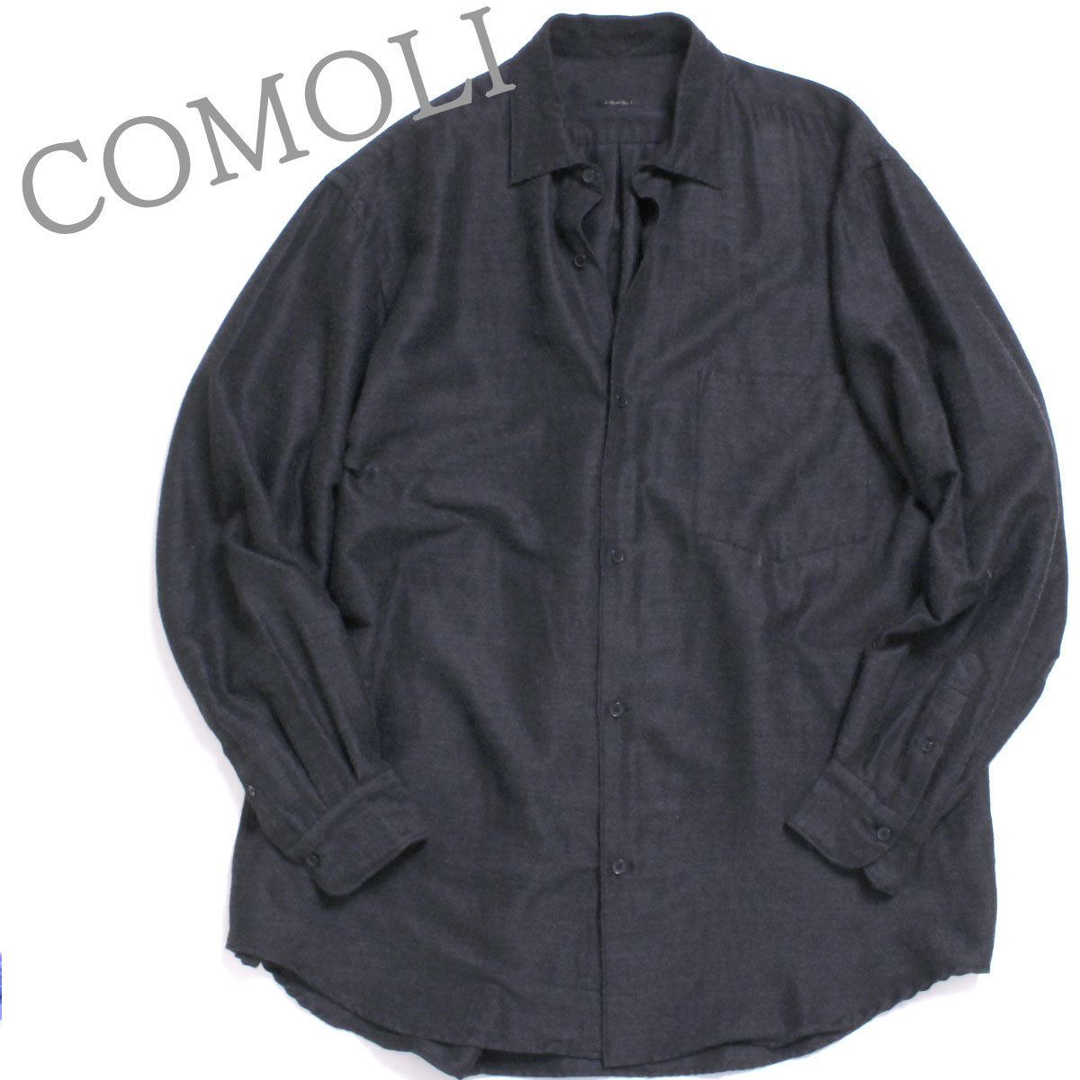 21SS COMOLI ウールシルクシャツ 定価50,600円 size3 チャコール T01