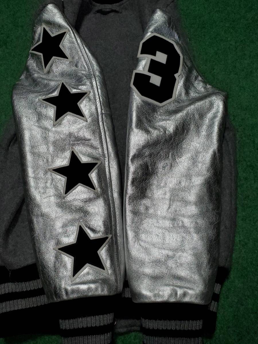 FAT sleeve leather stadium jumper ash x silver / TITCH (S) [ free shipping ]