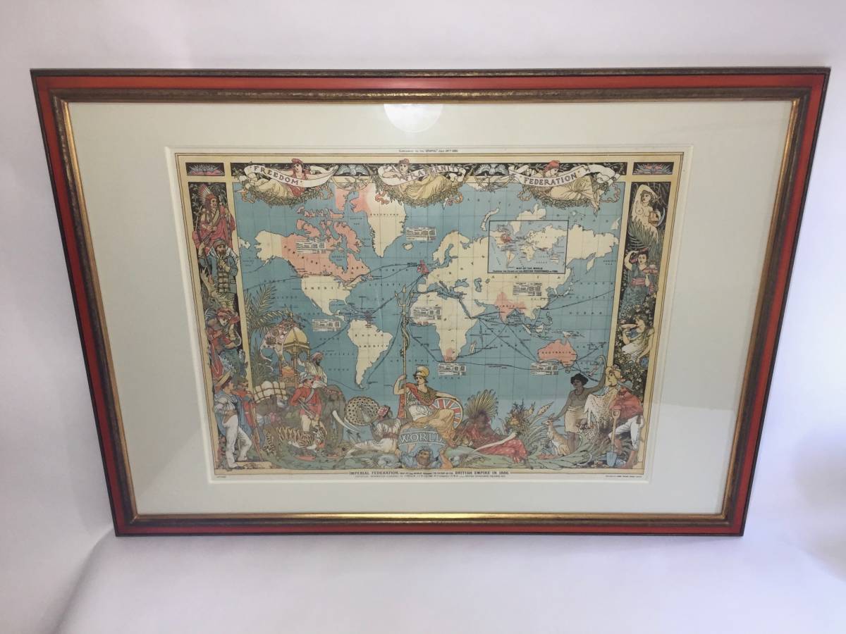 古地図 1886年 大英帝国勢力図 版画 イギリス植民地地図 Extent 古地図 1886年 大英帝国勢力図 版画 イギリス植民地地図 Extent