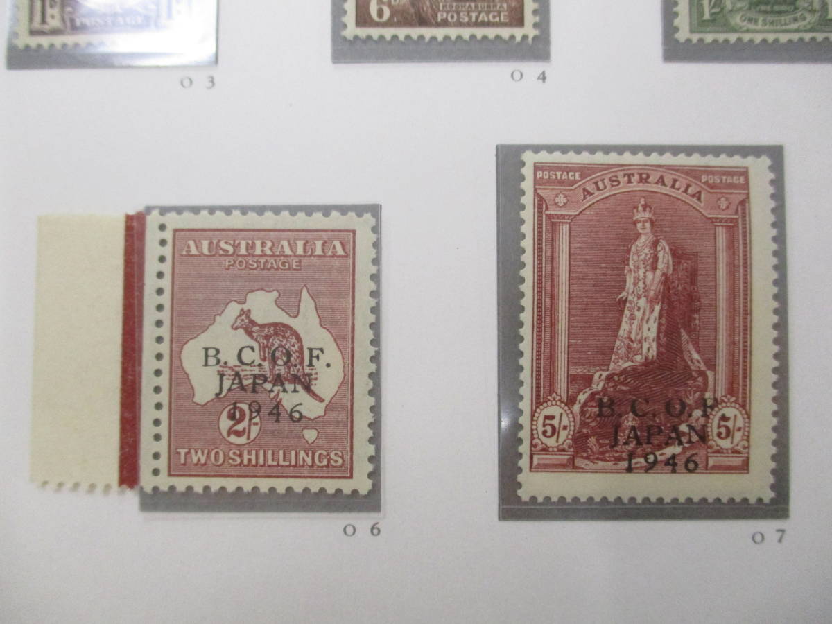 2022-16-020 占領軍切手 イギリス連邦軍発行 オーストラリアの切手に加刷 7種等 未使用切手 専用リーフ入_画像4