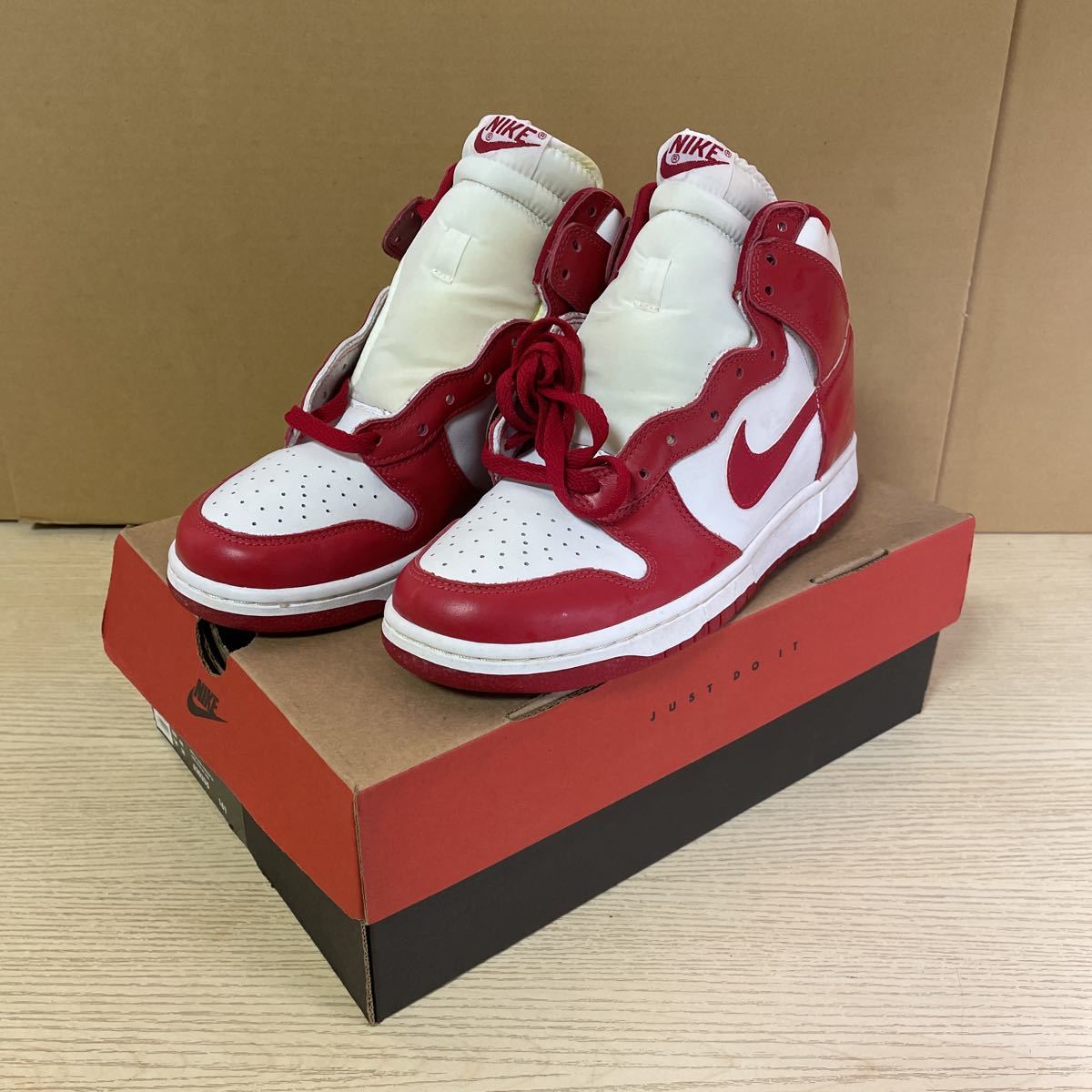 22 NIKE DUNK HIGH LE 28cm / ナイキ ダンク ハイ 白×赤 90年代レトロ 未使用品 22_画像1