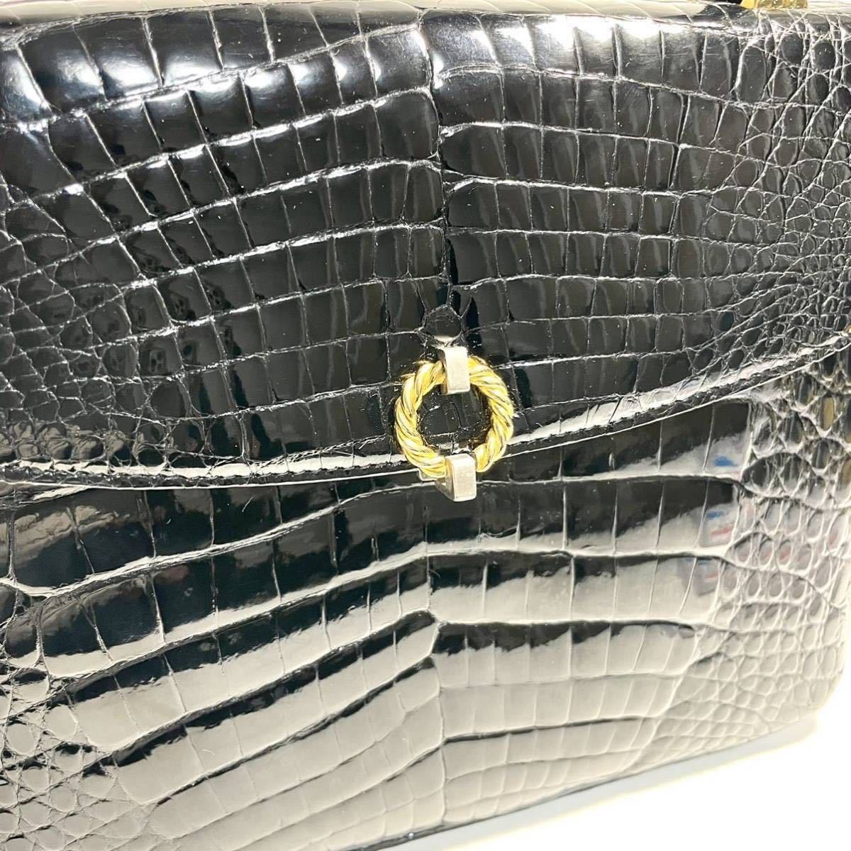 ★定価50万★クロコダイル 1スタ 1円スタート ハンドバッグ フォーマル 冠婚葬祭 シャイニング センター取りGENUINE crocodile SKIN _画像3