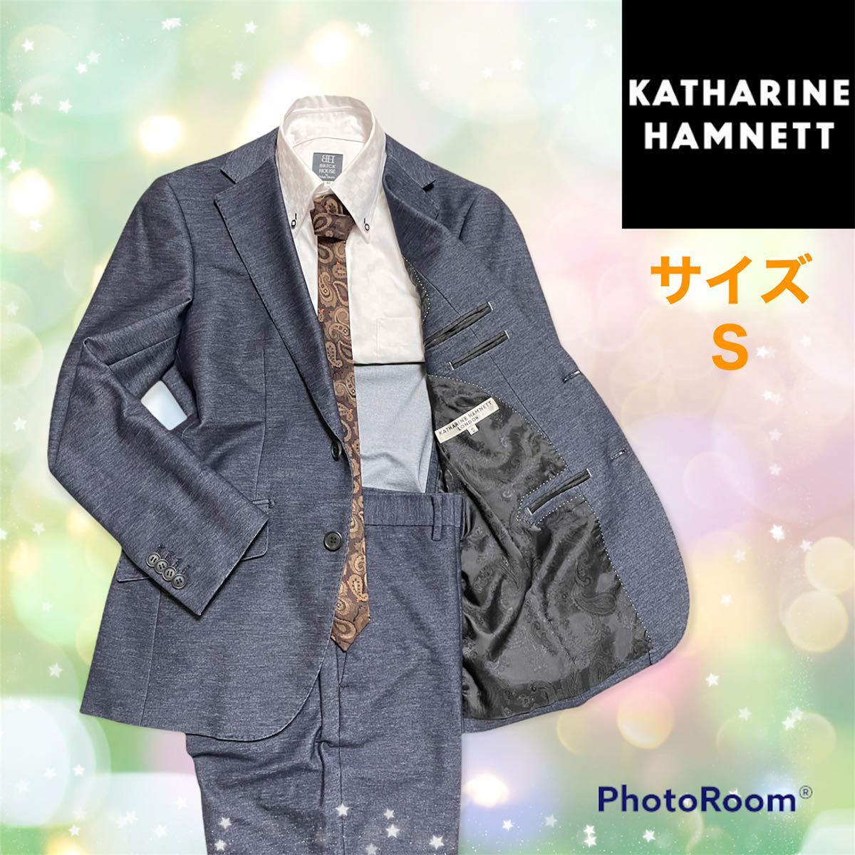 送料0円】 KATHARINE HAMNETT LONDON シルク混スーツセットアップ S