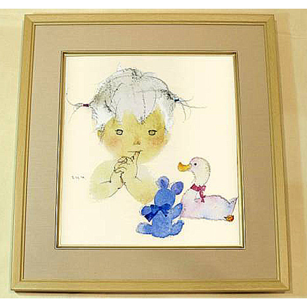 新品　いわさきちひろ　アヒルとクマと赤ちゃん　絵画　児童画_画像1