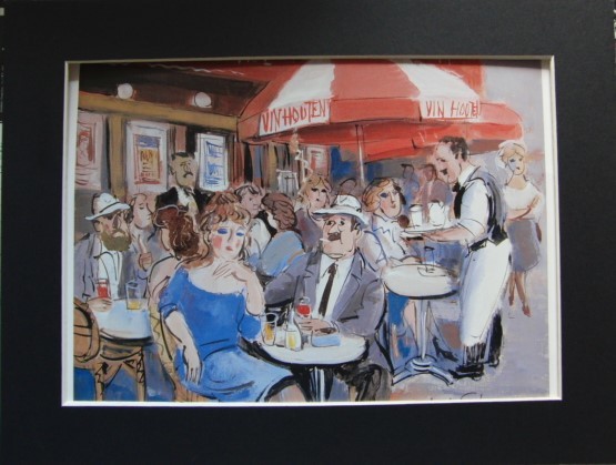 増田 誠、「カフェのテラス」、パリの風景、年代物・レア画集の額装画