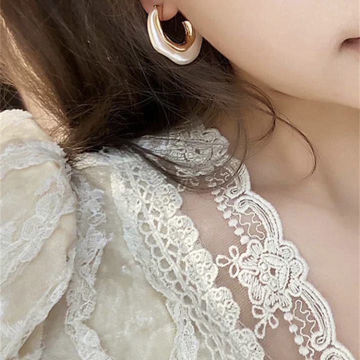 ドロップピアス ゴールド×ホワイト レディース シルバー925 大ぶり ごつめ 新品