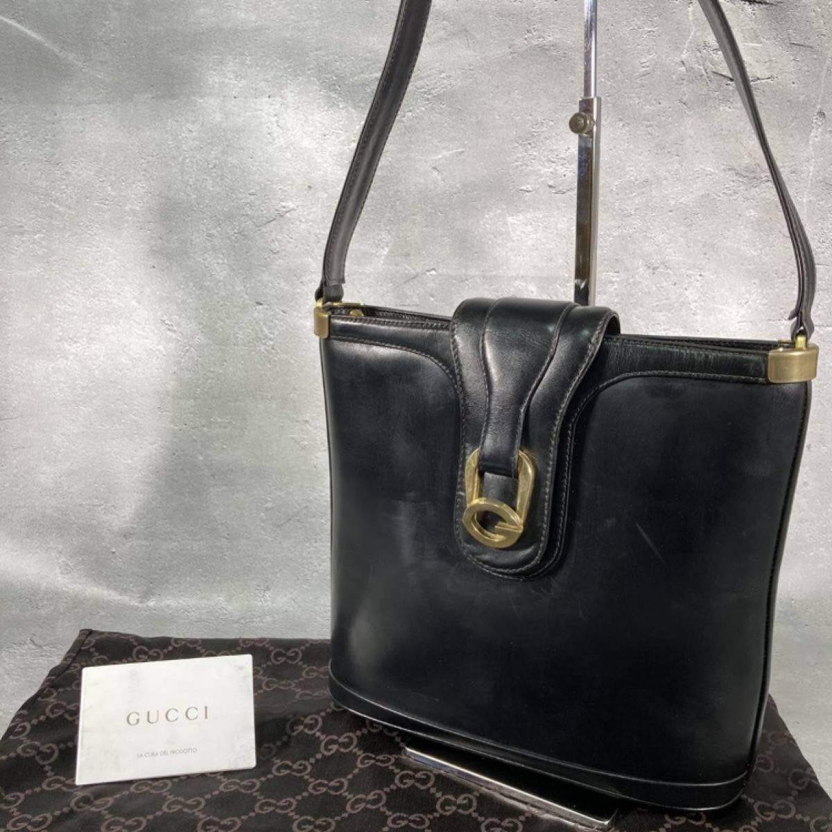 【美品】☆OLD GUCCI グッチ ワンショルダー レザー ゴールド金具　黒