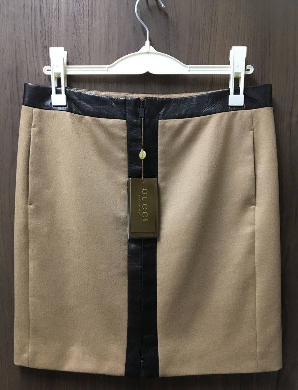 # selling up SALE# new goods tag attaching! Gucci Gucci finest quality Camel hair -100%& ram leather . on goods skirt one perishables! Italy 46 11 number ~ L~LL~