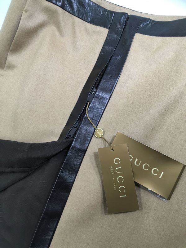 # selling up SALE# new goods tag attaching! Gucci Gucci finest quality Camel hair -100%& ram leather . on goods skirt one perishables! Italy 46 11 number ~ L~LL~