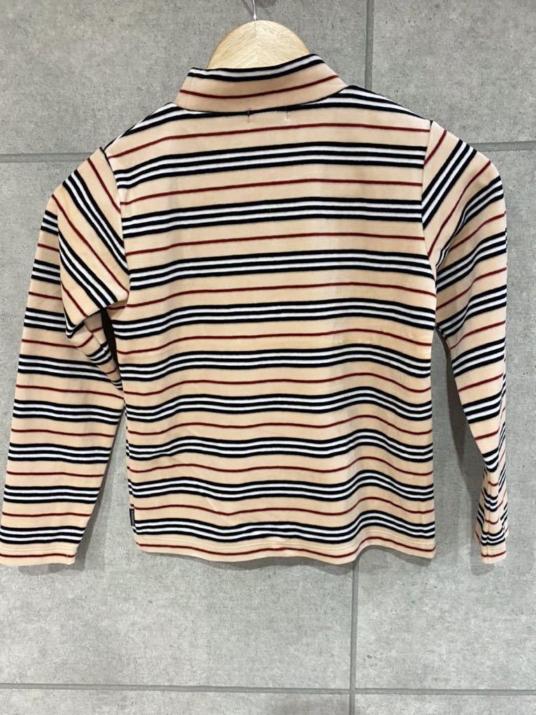 キュート！ 国内正規品 BURBERRY LONDON バーバリー キッズ ハイネック フリース トップス ボーダー ベージュ 130サイズ 子供服 新規×_画像3