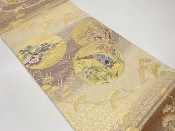 5641970: 本金箔二重箔琳派花鳥・松模様織出し袋帯 ecou.jp