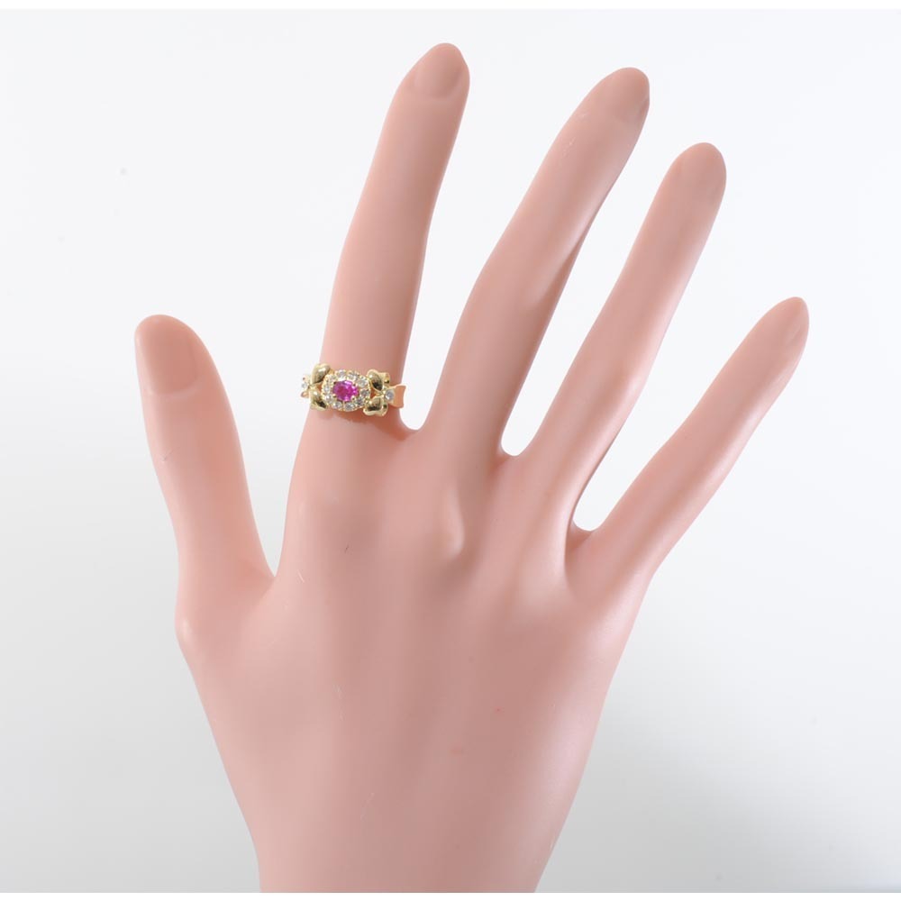 【G27】　K18　イエローゴールド　ルビー　ダイヤモンド　リボンのあしらい　デザイン リング 指輪　中古品仕上げ済み　11号_画像8