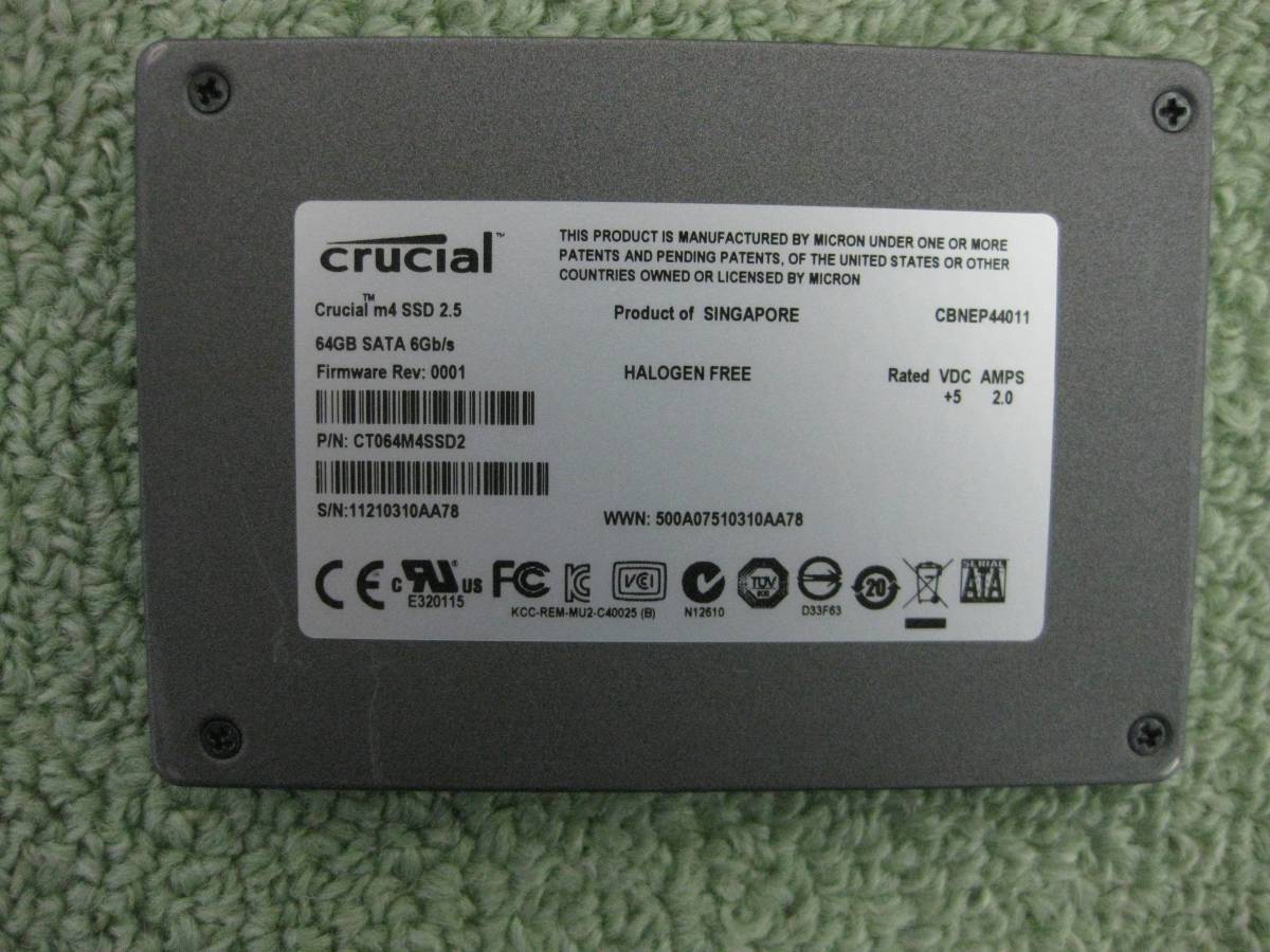 crucial m4 SSD 64GB　中古品　送料無料 使用時間8286時間