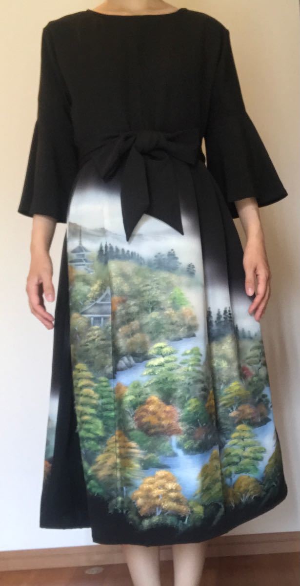 おまけ付】 新作 着物リメイクワンピース 黒留袖 留袖ドレス 刺繍 結婚