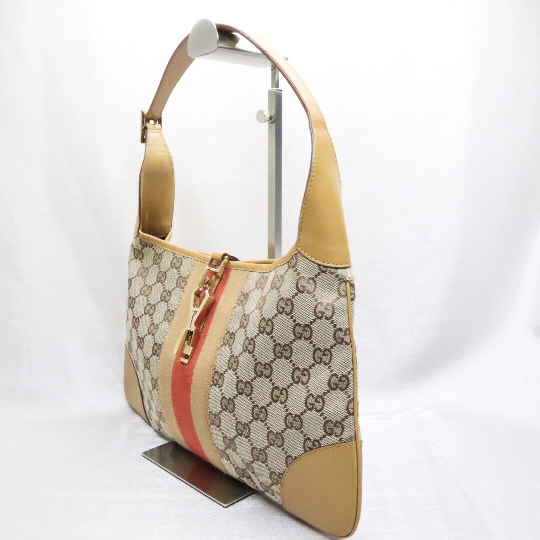 【美品】GUCCI グッチ ジャッキー ハンドバッグ ショルダー シェリーライン キャンバス レザー