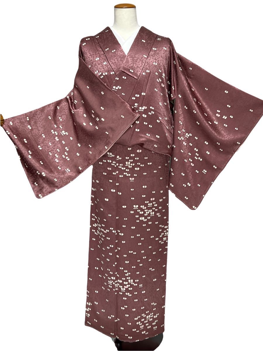 小紋 袷着物 付下げ小紋 着物 きもの カジュアル着物 仕立て上がり リサイクル着物 kimono 中古 身丈160.5cm 裄丈64cm_画像1