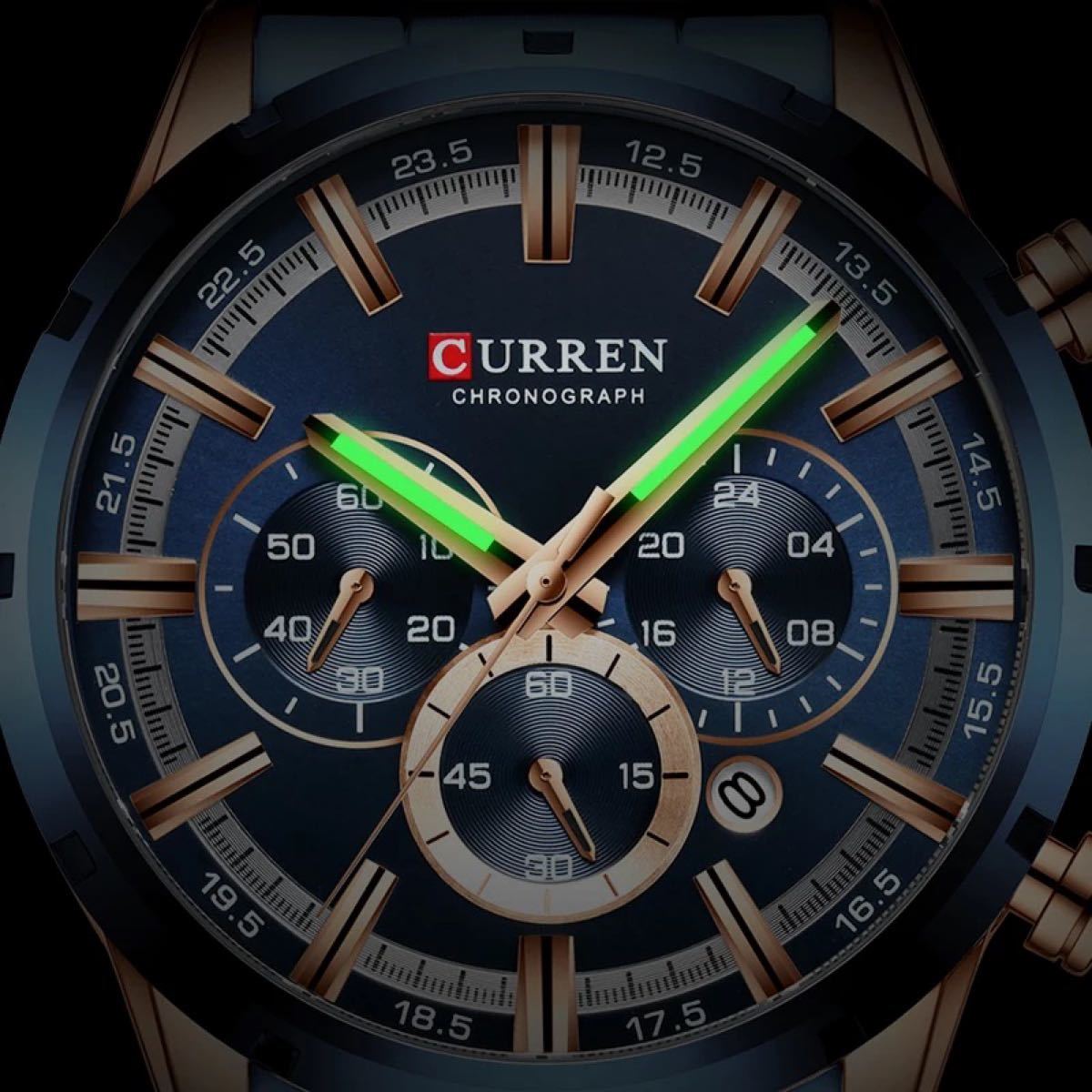 メンズ　シルバー　ブルー　腕時計　ステンレスクロノグラフ 海外ブランド クオーツ クロノグラフ ステンレススチール