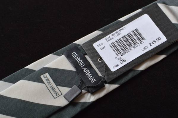 SALE*[TI1288]joru geo Armani black label necktie block stripe silk made new goods eggshell white x green gray new goods 