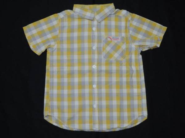 新品☆３can４onの黄×グレー系チェックの半袖シャツ☆１２０☆_画像1