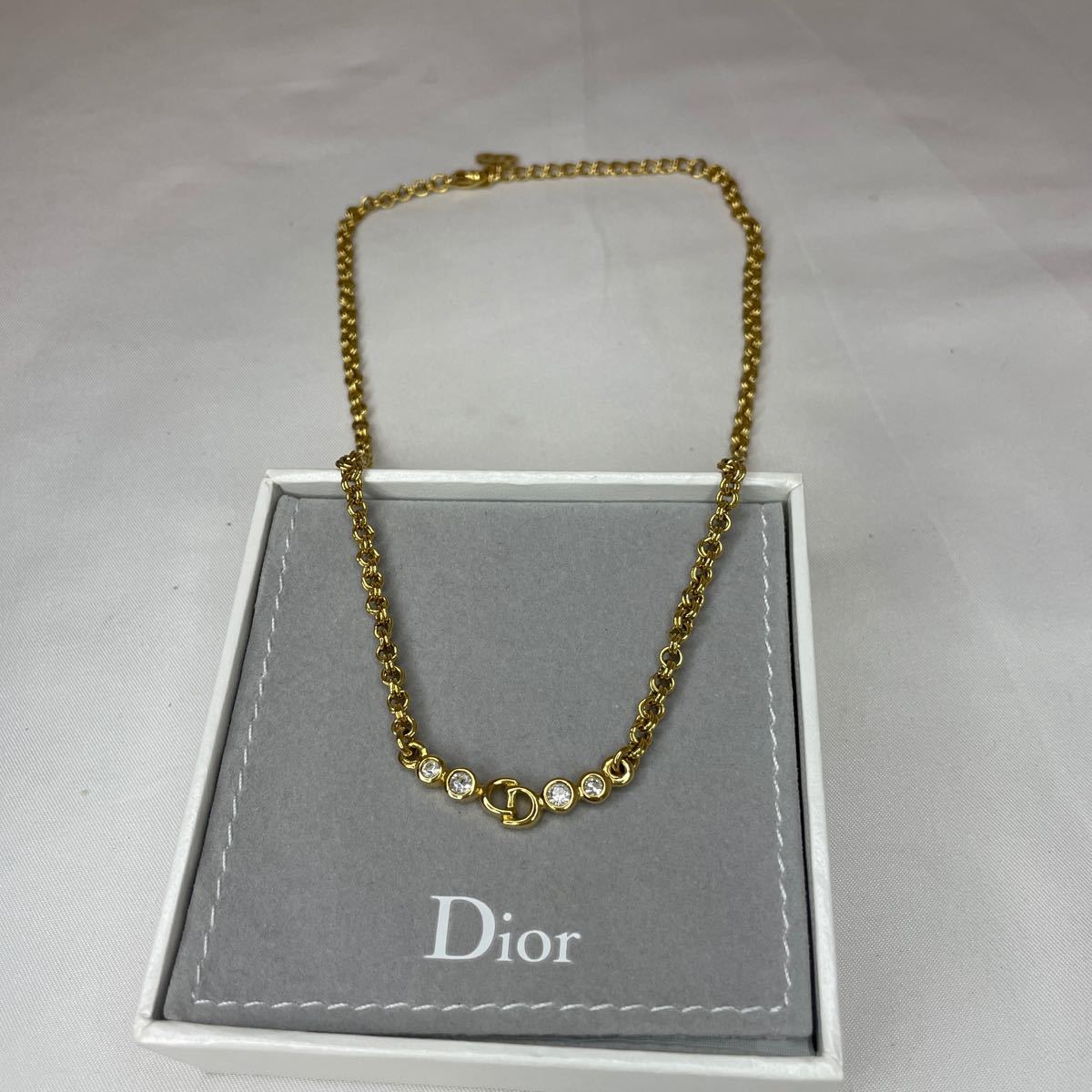 極美品 Christian Dior クリスチャンディオール CD ロゴ ストーン ネックレス 刻印 ヴィンテージ ゴールド a4