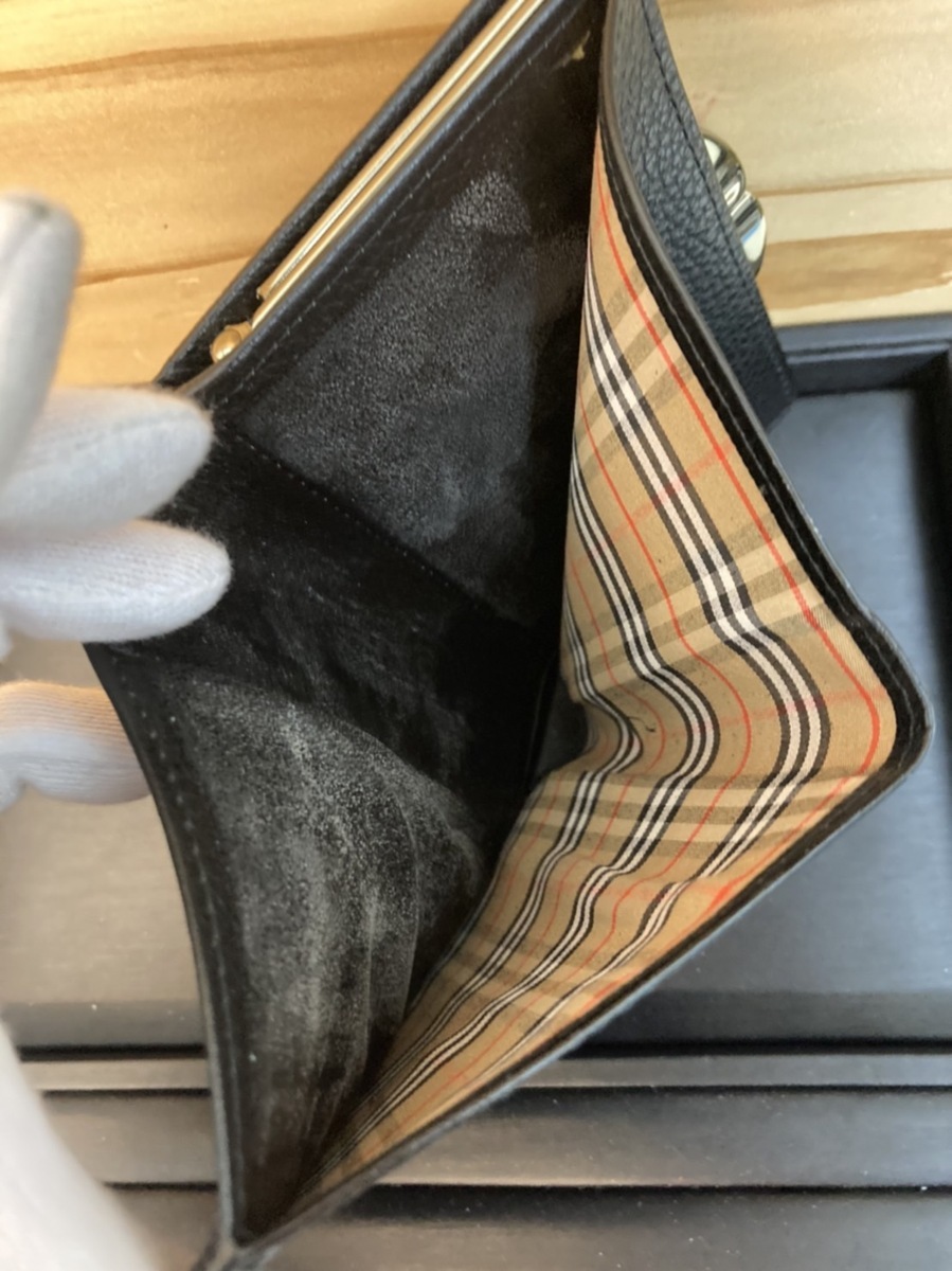 【即決あり】Burberrys・バーバリーズ　フルレザー　がま口財布　コンパクトウォレット　ノバチェック　ブラック　かわいい　A1035_札入れも同様です。