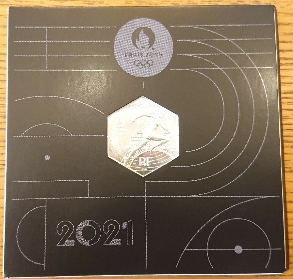 2021 フランス パリ2024 オリンピック開催記念 六角形 10ユーロ 銀貨