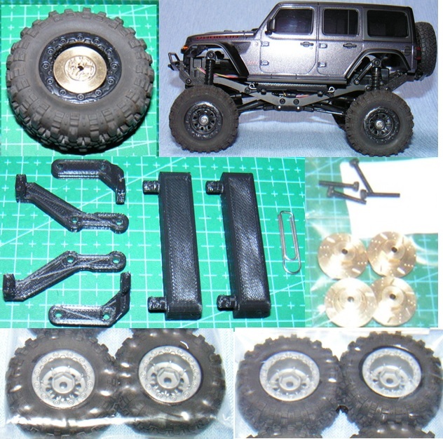 ミニッツ 4×4 ジープラングラー用 金属製変換ハブ+RGTタイヤ灰+ ミニッツ 4×4 ジープラングラー用 金属製変換ハブ+RGTタイヤ灰+