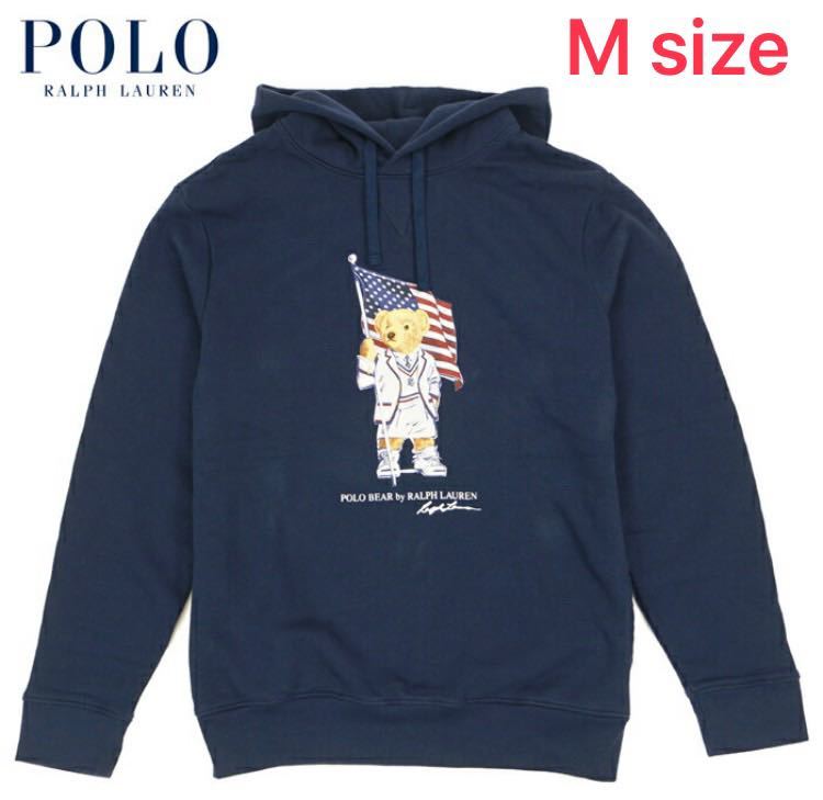 【送料無料】新品 Polo Ralph Lauren ポロ ラルフローレン★ポロベアー メンズ パーカー フーディ M 紺 プルオーバー スウェット_画像1