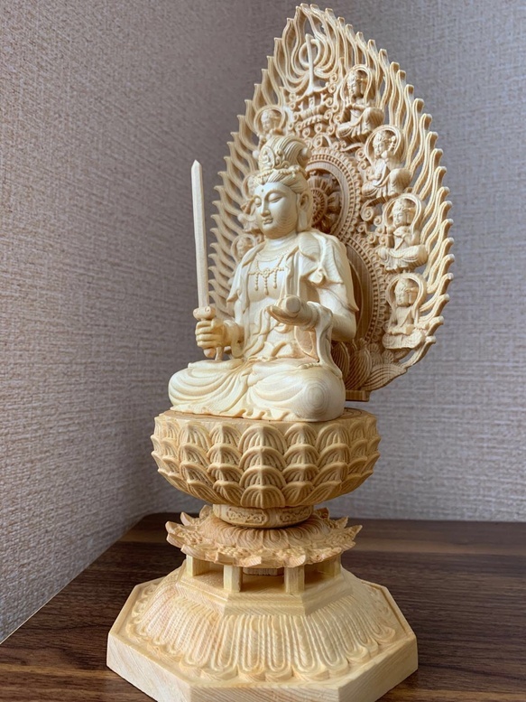 仏像　木彫　文殊菩薩像、普賢菩薩像　檜木　セット