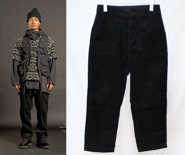 19AW Engineered Garments エンジニアードガーメンツ Fatigue Pant 8W Corduroy コーデュロイ  ファティーグ パンツXS 黒 パッチワーク切替