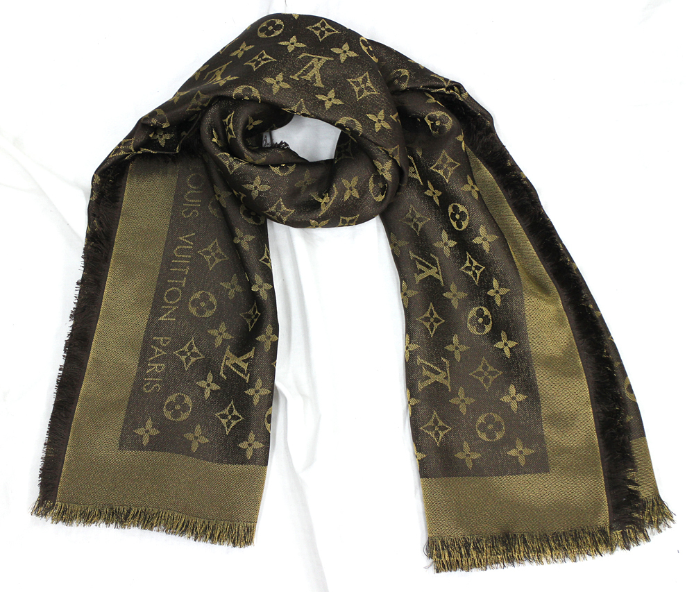 【LOUIS VUITTON】ルイヴィトン モノグラム シャイン ショール 大判ストール マロン ブラウン/ゴールド M75122