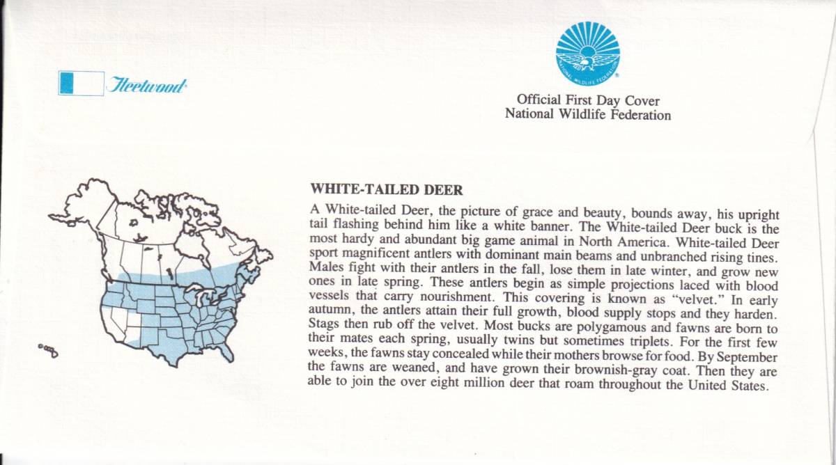 [FDC] America. . raw living thing : white tail deer (11)(1987 year )( America ) t2774