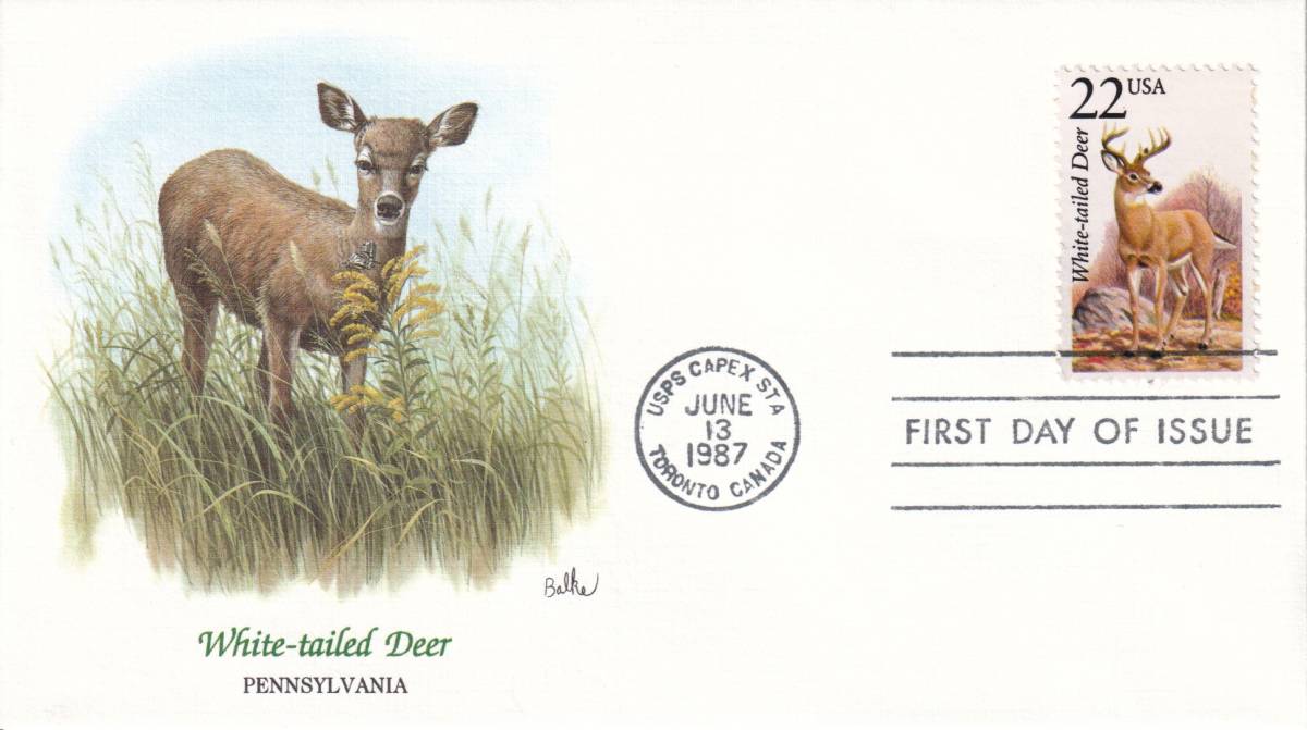 [FDC] America. . raw living thing : white tail deer (11)(1987 year )( America ) t2774