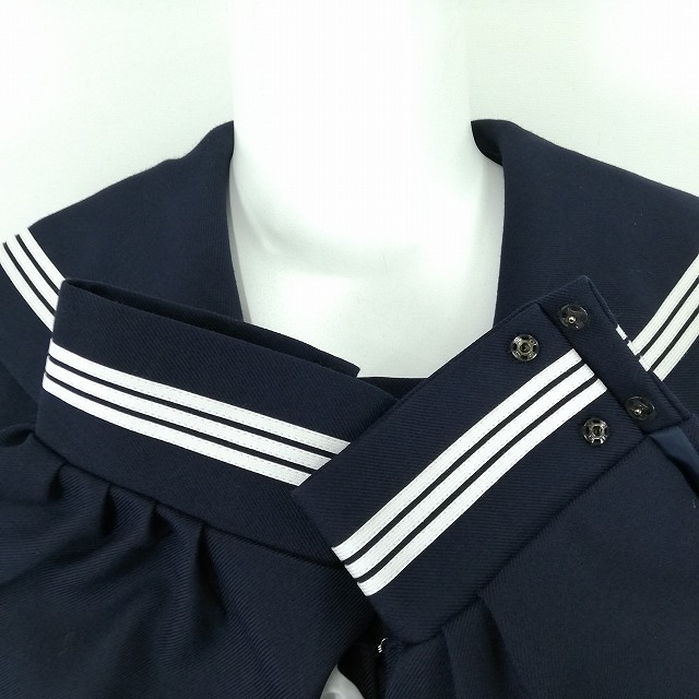 1円 セーラー服 スカート スカーフ 上下3点セット 165A 冬物 長袖 白3本線 女子 学生服 上福岡第三中学 紺 制服 中古 ランクB NA4437_画像5