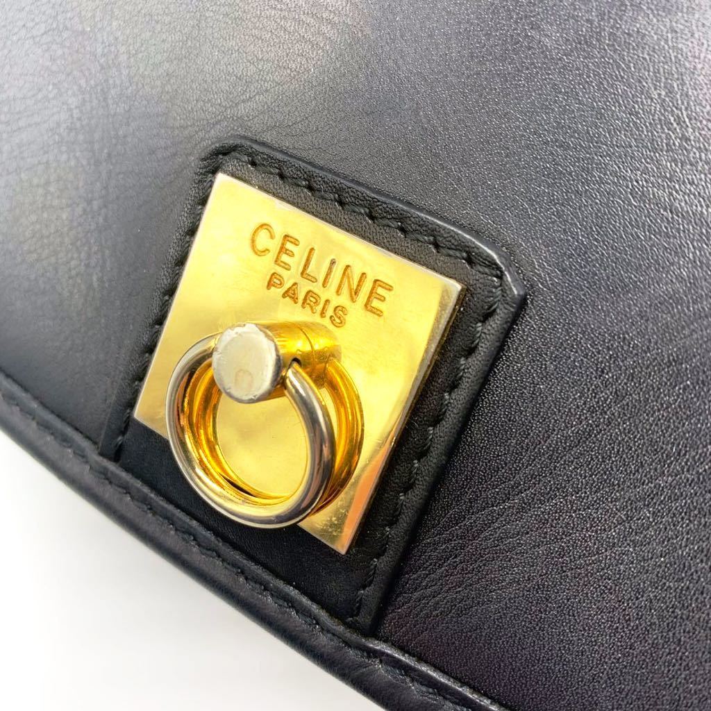 《極美品》『天下一品』CELINE ショルダーバッグ ガンチーニ ゴールド金具 トリオンフ マカダム セリーヌ ポシェット ブラゾン ブラック _画像8