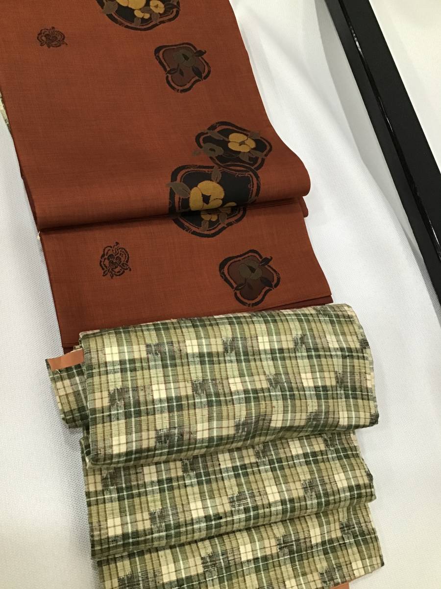 380 ベージュ 郡上紬 やわらかくしなやか 上質 袷 正絹 サイズ小さめ・お値打ち品です_コーディネート例(帯は撮影時の別売品)