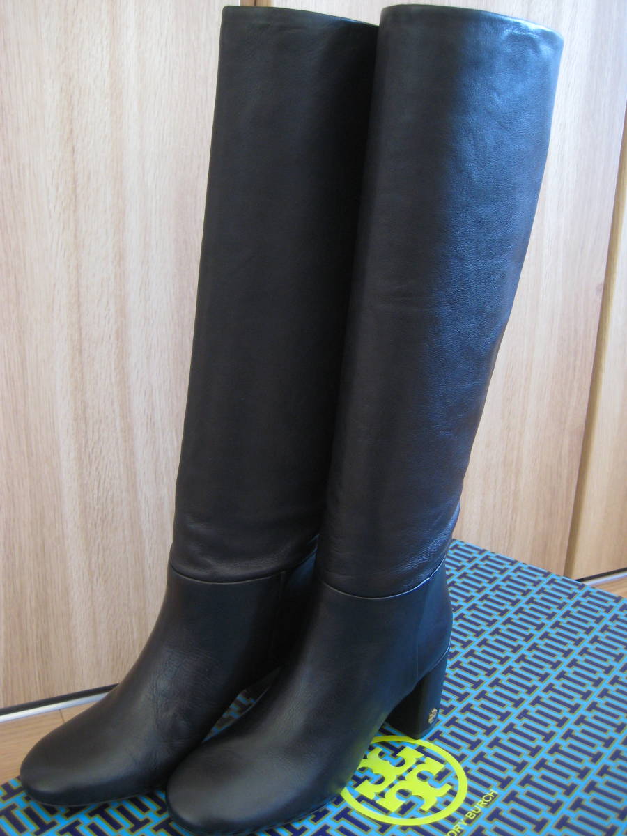  free shipping [ new goods ] Tory Burch ToryBurch long boots simple boots black leather 