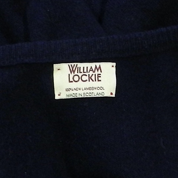 WILLIAM LOCKIE ウィリアムロッキー アローズ 英国製 スコットランド製 ノーカラー 金ボタン ウール ニット カーディガン 紺 S 美品_画像5