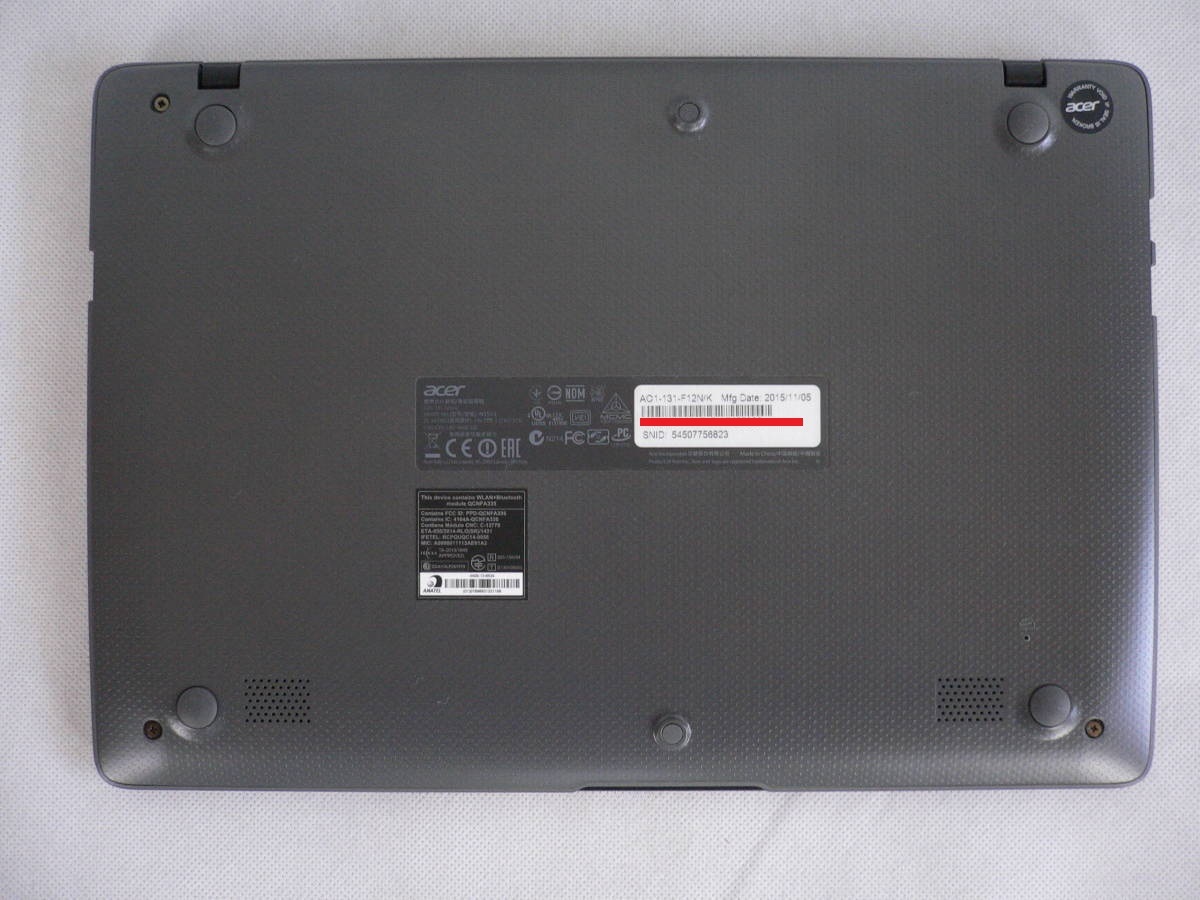 Bxあり【ほぼ新品】11.6HD(1366x768) エイサーacer Aspire One AO1-131-F12N CeleMax2.16GHz/Win11Pro/Office2021Pro即使ミネラルグレイ_底面もご覧の通り