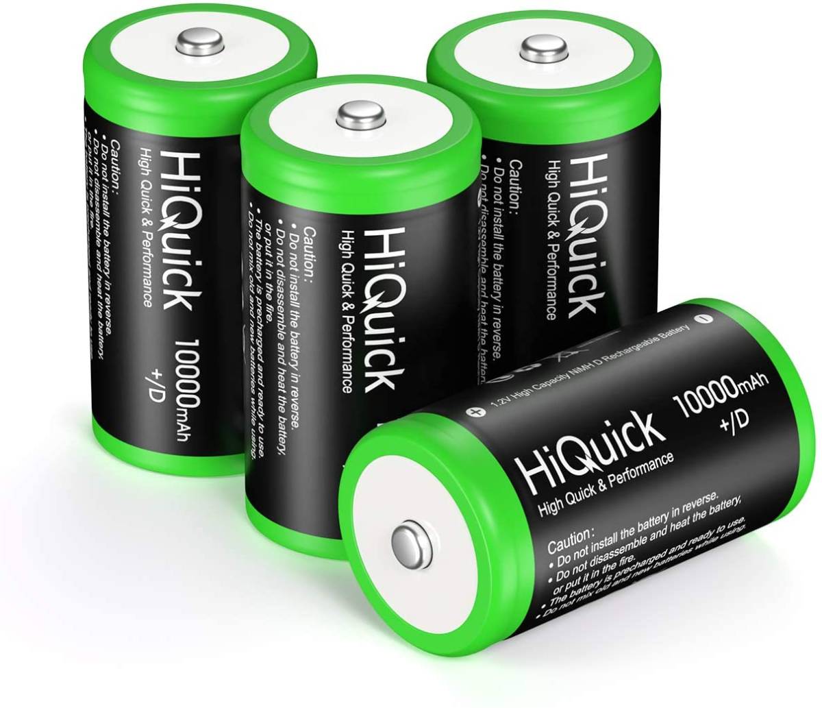 HiQuick 単1形充電池 充電式ニッケル水素電池 高容量10000mAh 単1電池 4本入り ケース2個付き 約1200回使用_画像1