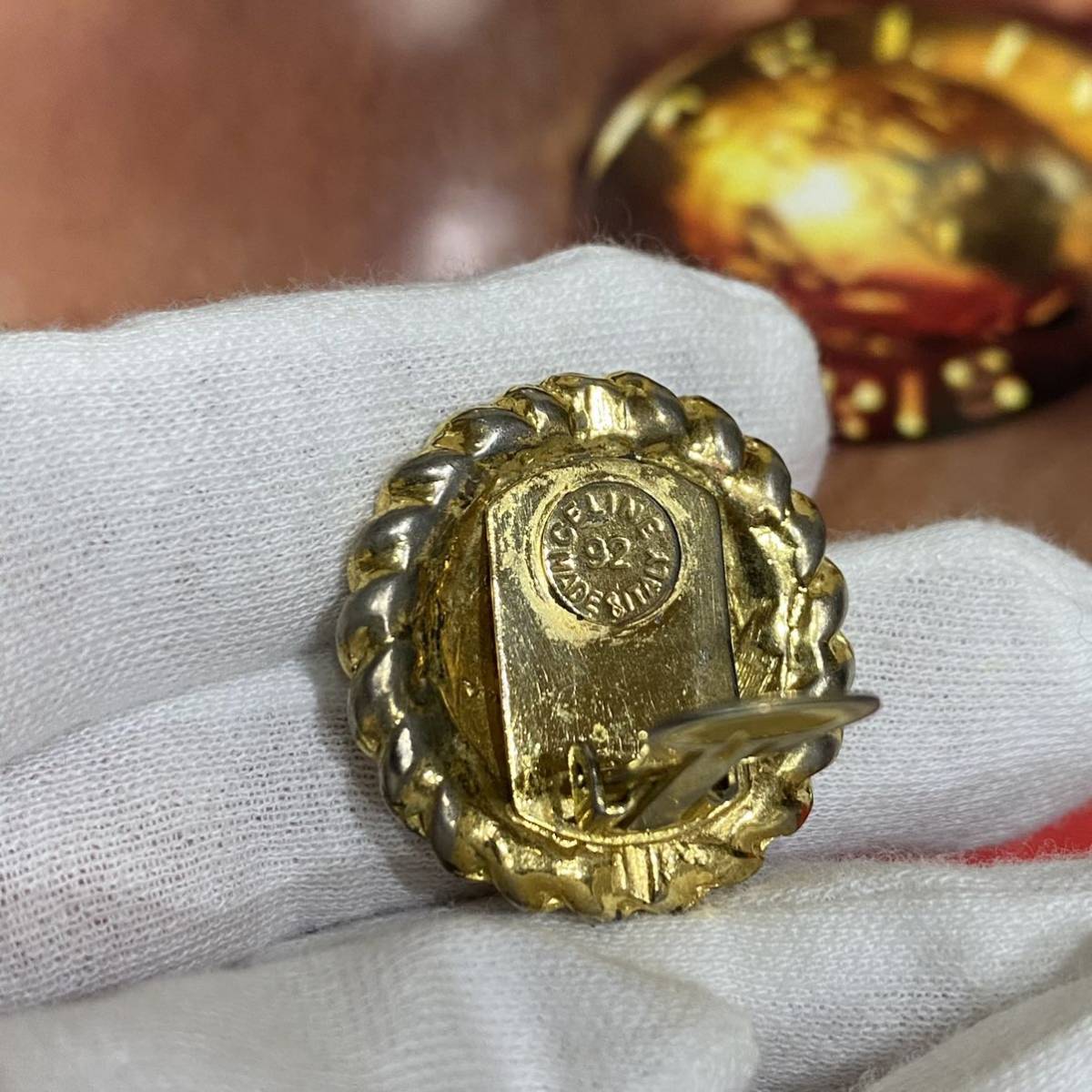 VINTAGE OLD CELINE イヤリング ブラゾン金具 マカダム トリオンフ ゴールド ヴィンテージアクセサリー オールドセリーヌ